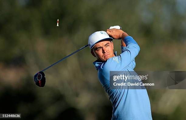 Rickie Fowler of the United States plays his tee shot at the par 4, 12th hole during the second round of the 2016 Honda Classic held on the PGA...
