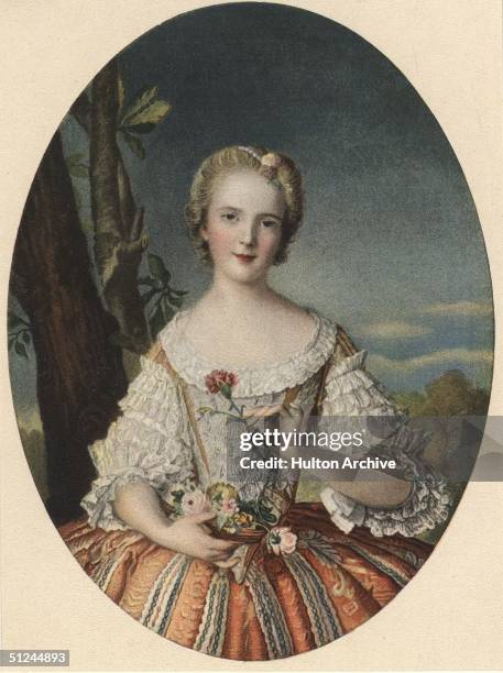 Circa 1750, Princess Louise Marie daughter of Louis XV of France. Elliptical portrait.