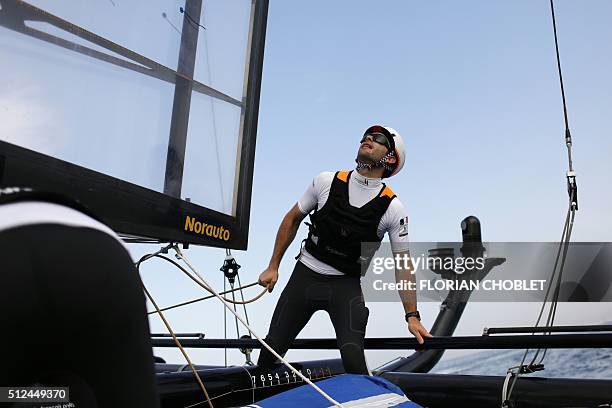 Adam Minoprio skips Groupama Team France during a training session on the eve of the first day of races of the 35th America's Cup World Series in...