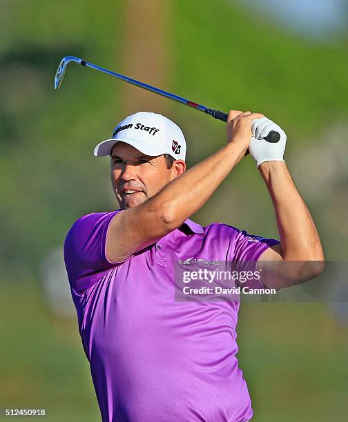 Padraig Harrington of Ireland plays his second shot at the par 4, 12th hole during the second round of the 2016 Honda Classic held on the PGA...