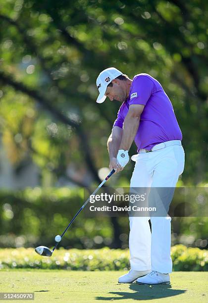 Padraig Harrington of Ireland plays his tee shot at the par 4, 14th hole during the second round of the 2016 Honda Classic held on the PGA National...