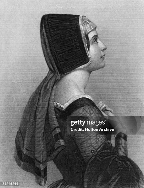 Circa 1465, Queen Elizabeth of England, , born Elizabeth Woodville, the wife of King Edward IV.
