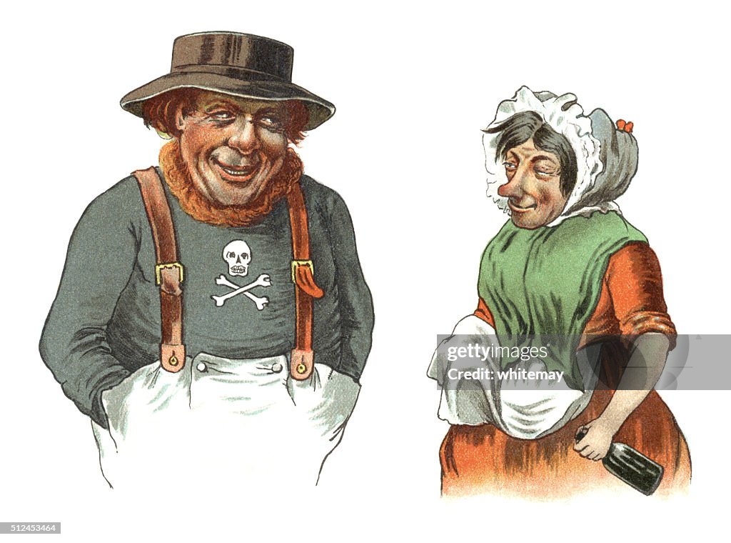Old sailor and his wife with a bottle