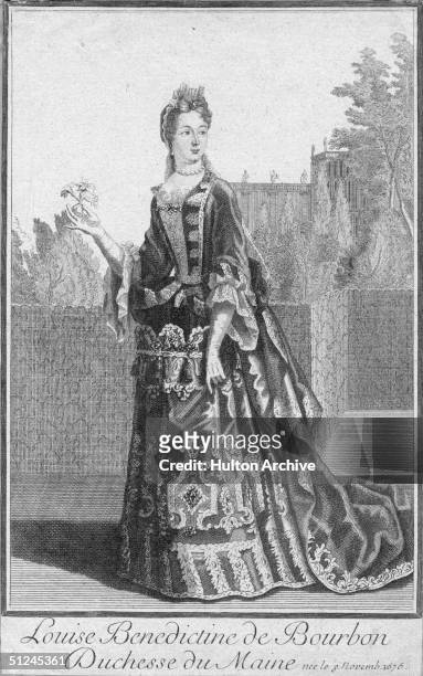 Circa 1700, Anne Louise Benedictine de Bourbon, Duchesse du Maine, , wife of Louis Auguste, son of King Louis XIV, in an elaborate day dress of the...