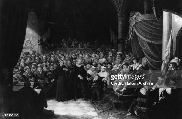 Martin Luther , the German religious reformer at the Diet of Worms convened by Charles V appealing to him about the order for all his books to be...
