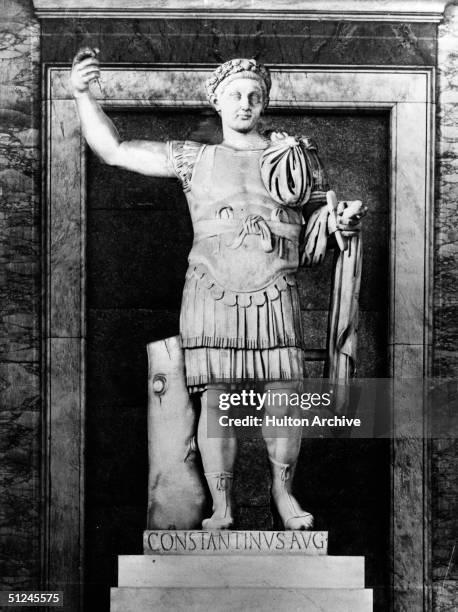 Circa 337 AD, The Roman Emperor Constantine I known as Constantine the Great, in the portico of the Laverown, Rome. His full name was Flavius...