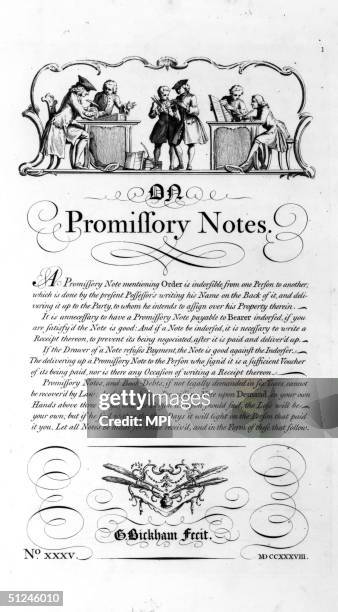 Trained clerks issue promissory notes to subscribers who are patently still 'living within the Bills of Mortality'. Original Artwork: Engraved by...