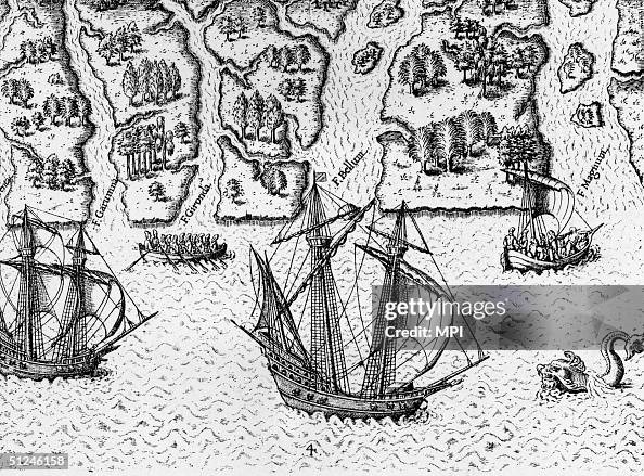 Jean Ribault Exploring 1562, French explorer Jean Ribaut discovers several rivers in... News ...