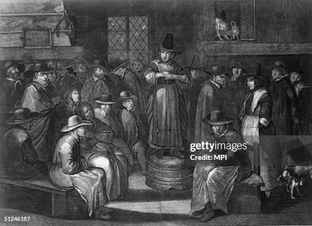 Circa 1750, A Quaker prayer meeting in France in the mid-1700s.