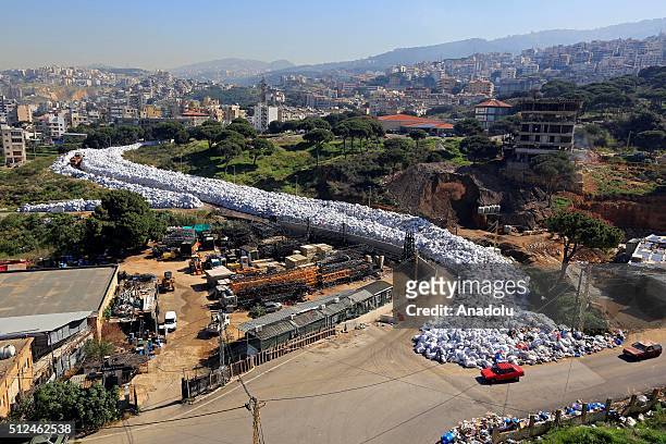 Pile of packed garbages are seen before exportation at Al Jadeed district in Beirut, Lebanon on February 26, 2016. Lebanon agrees to end its garbage...