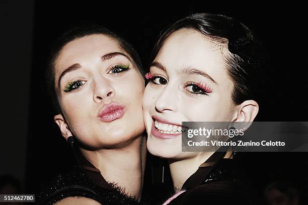 Models are seen backstage ahead of Emporio Armani show during Milan Fashion Week Fall/Winter 2016/17 on February 26, 2016 in Milan, Italy.