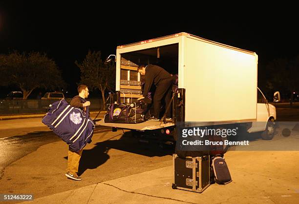 Equipment is loaded up following the Orlando Solar Bears games against the Florida Everblades at the Germain Arena on February 10, 2016 in Estero,...
