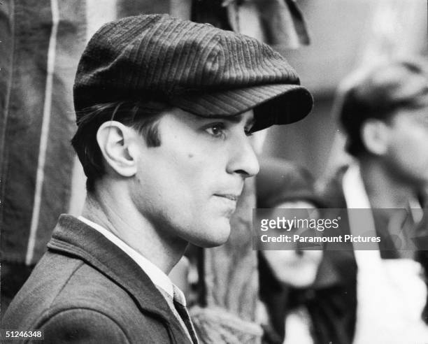 Profile headshot of American actor Robert De Niro in a still from director Francis Ford Coppola's film, 'The Godfather; Part II,' based on the novel...