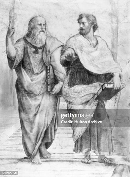 Greek philosopher Plato Aristocles with the philosopher and scientist Aristotle . Original Publication: From Raphael: School of Athens - Vatican...