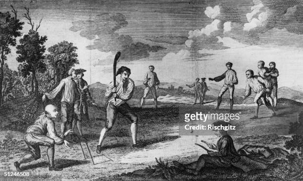 Game of cricket being played on the Artillery Ground in London.