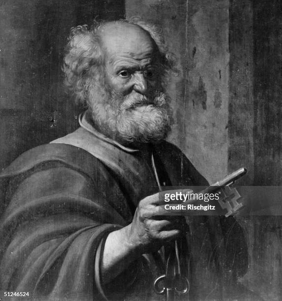 Circa 64 AD, 1st century apostle St Peter with the keys of the Kingdom of Heaven, with which he was entrusted.