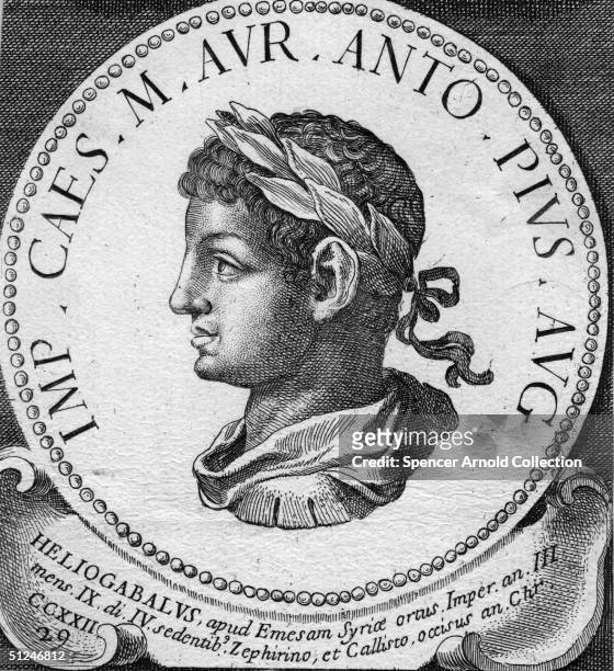 Circa 215 AD, The Roman Emperor Elagabalus, , , Emperor from 218. Born Varius Avitus Bassianus, but he took the name of the sun god Elagabal.