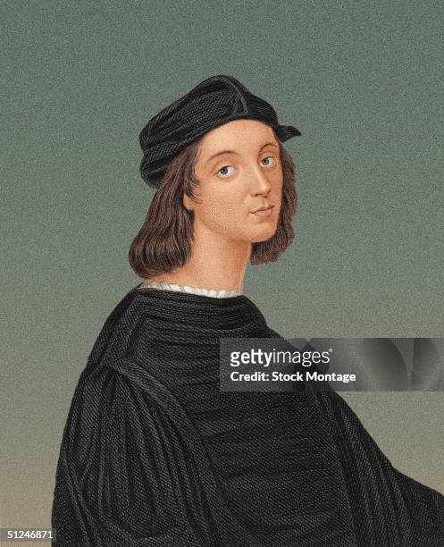 Circa 1510, Portrait of Raphael Sanzio . Italian Renaissance painter. Appointed chief architect of St. Peter's Basilica before Michelangelo. Executed...