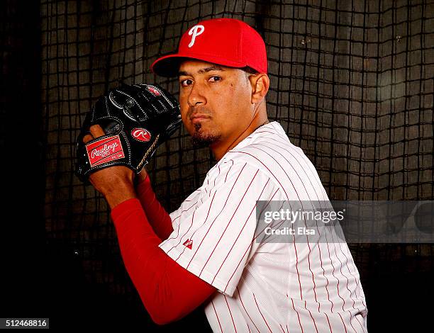 Ernesto Frieri of the Philadelphia Phillies poses for a portrait on February 26, 2016 at Bright House Field in Clearwater, Florida.