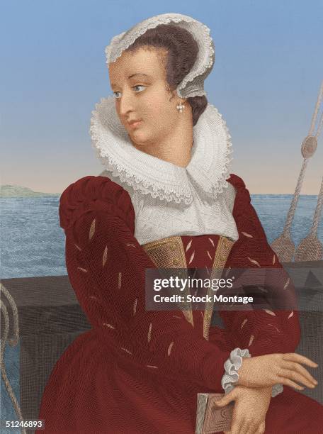 Circa 1565, Portrait of Mary Stuart, Queen of Scots . Sought to impose Catholicism, abdicated in 1567, was imprisoned by Elizabeth I, tried and...