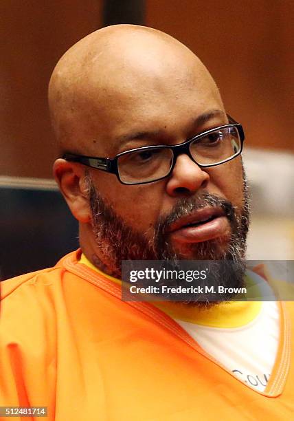 Marion "Suge" Knight appears in court for a pretrial hearing at the Clara Shortridge Foltz Criminal Justice Center on February 26, 2016 in Los...