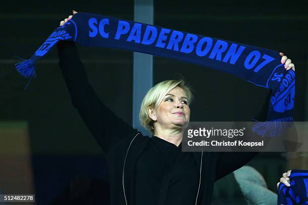 Claudia Effenberg poses prior to the 2. Bundesliga match between SC Paderborn and RB Leipzig at Benteler Arena on February 26, 2016 in Paderborn,...