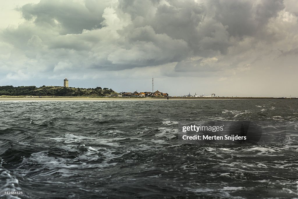 Stormy clouds above West Terschelling from sea