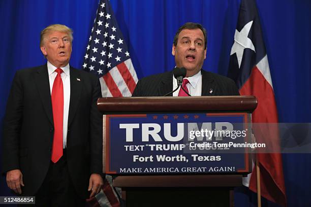 New Jersey Governor Chris Christie announces his support for Republican presidential candidate Donald Trump during a campaign rally at the Fort Worth...