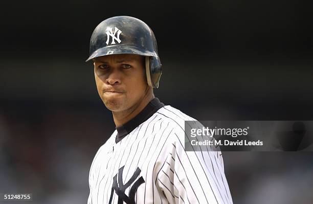 Infielder Alex Rodriguez of the New York Yankees stands on the field during the game against the Toronto Blue Jays at Yankee Stadium on August 9,...