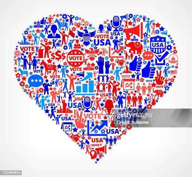 stockillustraties, clipart, cartoons en iconen met heart vote and elections usa patriotic icon pattern - presidentieel debat