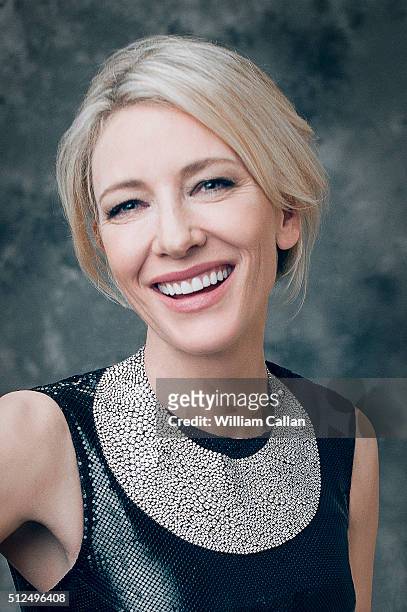 Actress Cate Blanchett wearing Versace Couture poses for a portrait at the 18th Costume Designers Guild Awards at The Beverly Hilton Hotel on...