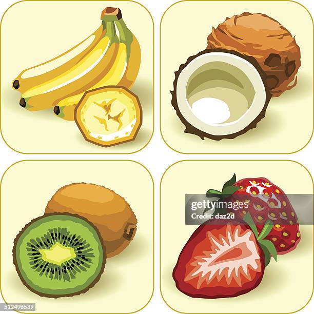 fruit icon set - cutting strawberries stock illustrations