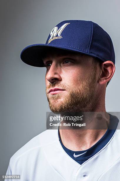 Will Middlebrooks of the Milwaukee Brewers poses during photo day at the Maryvale sports complex on February 26, 2016 in Maryvale, Arizona.