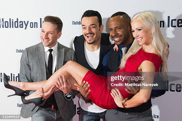 Jay Khan, Inan Lima, Giovanni Zarrella and Annette Dytrt attend the Berlin premiere of the show 'Holiday on Ice: Passion' on February 26, 2016 in...