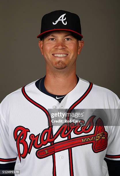 Reid Brignac of the Atlanta Braves poses on photo day at Champion Stadium on February 26, 2016 in Lake Buena Vista, Florida.