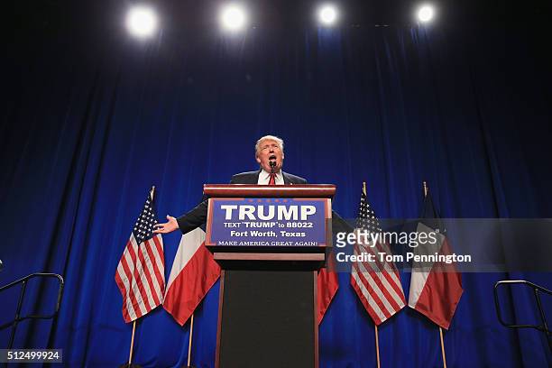 Republican presidential candidate Donald Trump speaks at a rally at the Fort Worth Convention Center on February 26, 2016 in Fort Worth, Texas. Trump...