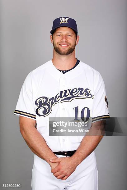Kirk Nieuwenhuis of the Milwaukee Brewers poses during Photo Day on Friday, February 26, 2016 at Maryvale Baseball Park in Phoenix, Arizona.