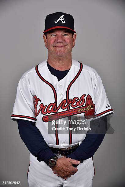 Bench coach Carlos Tosca of the Atlanta Braves poses during Photo Day on Friday, February 26, 2016 at Champion Stadium in Lake Buena Vista, Florida.