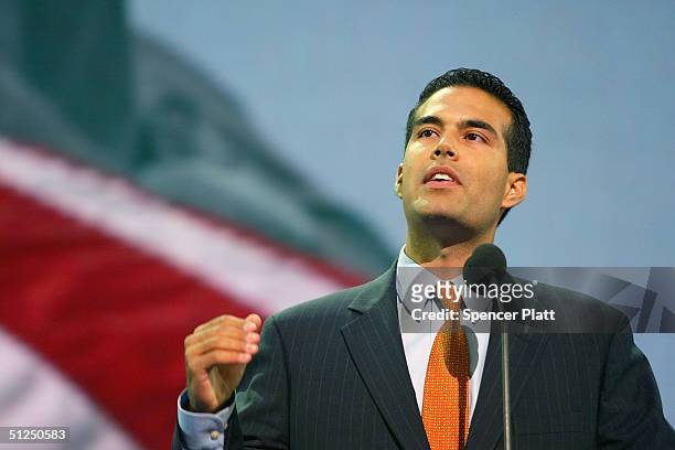 George P. Bush speaks on night two of the Republican National Convention August 31, 2004 at Madison Square Garden in New York City.