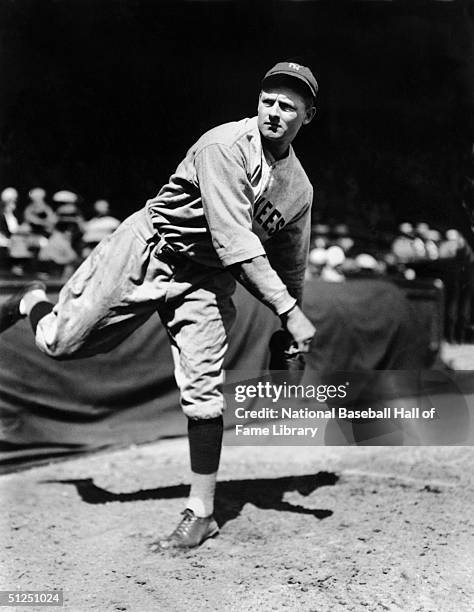 Waite Hoyt of the New York Yankees poses for an action portrait.