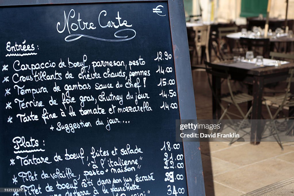 French restaurant menu board