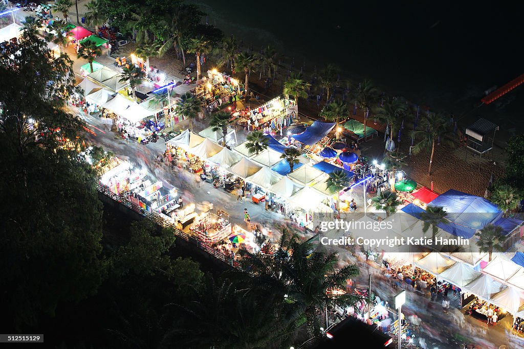 Busy Beach Road market in Thailand