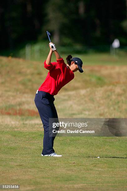 Swing sequence of Michelle Wie of USA during practice for the 2004 Curtis Cup Matches at Formby Golf Club on June 10, 2004 Formby, England.