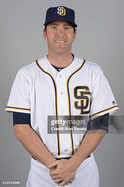 Casey Janssen of the San Diego Padres poses during Photo Day on Friday, February 26, 2016 at Peoria Stadium in Peoria, Arizona.