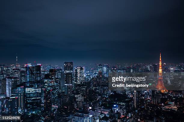 beautiful night scene of  tokyo skyline - city skyline night stockfoto's en -beelden