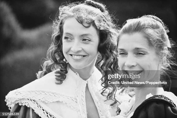 English actresses Sharon Maughan and Judy Buxton pictured in costume as the characters Anne Lacey Fletcher and Susan Protheroe on the set of the...