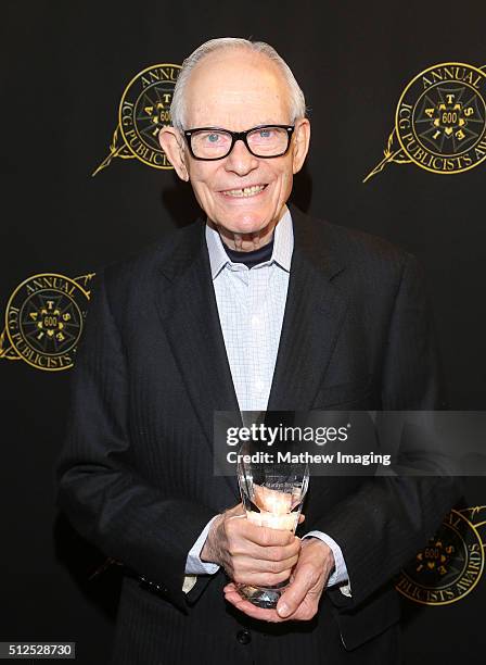 Lyricist Alan Bergman, winner of the special award of merit, poses backstage at the 53rd Annual ICG Publicists Award at The Beverly Hilton Hotel on...