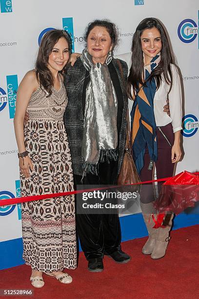 Sisters Miri and Martha Higareda pose alongside Mexican actress Angelica Aragon during the opening of the Cast & Crew Film School on February 25,...