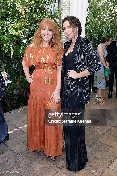 Charlotte Tilbury and actress Minnie Driver attend NET-A-PORTER Celebrates Women Behind The Lens at Chateau Marmont on February 26, 2016 in Los...