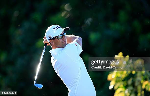 Adam Scott of Australia plays his tee shot at the par 3, 15th hole during the second round of the 2016 Honda Classic held on the PGA National Course...